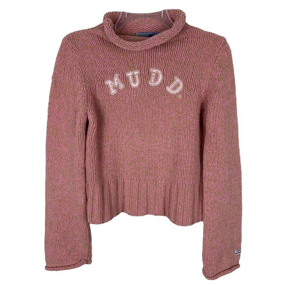 Mudd Y2K Salmon Pink Long Sleeve Mock Neck Cropped Cozy Sweater M - Picture 1 of 4